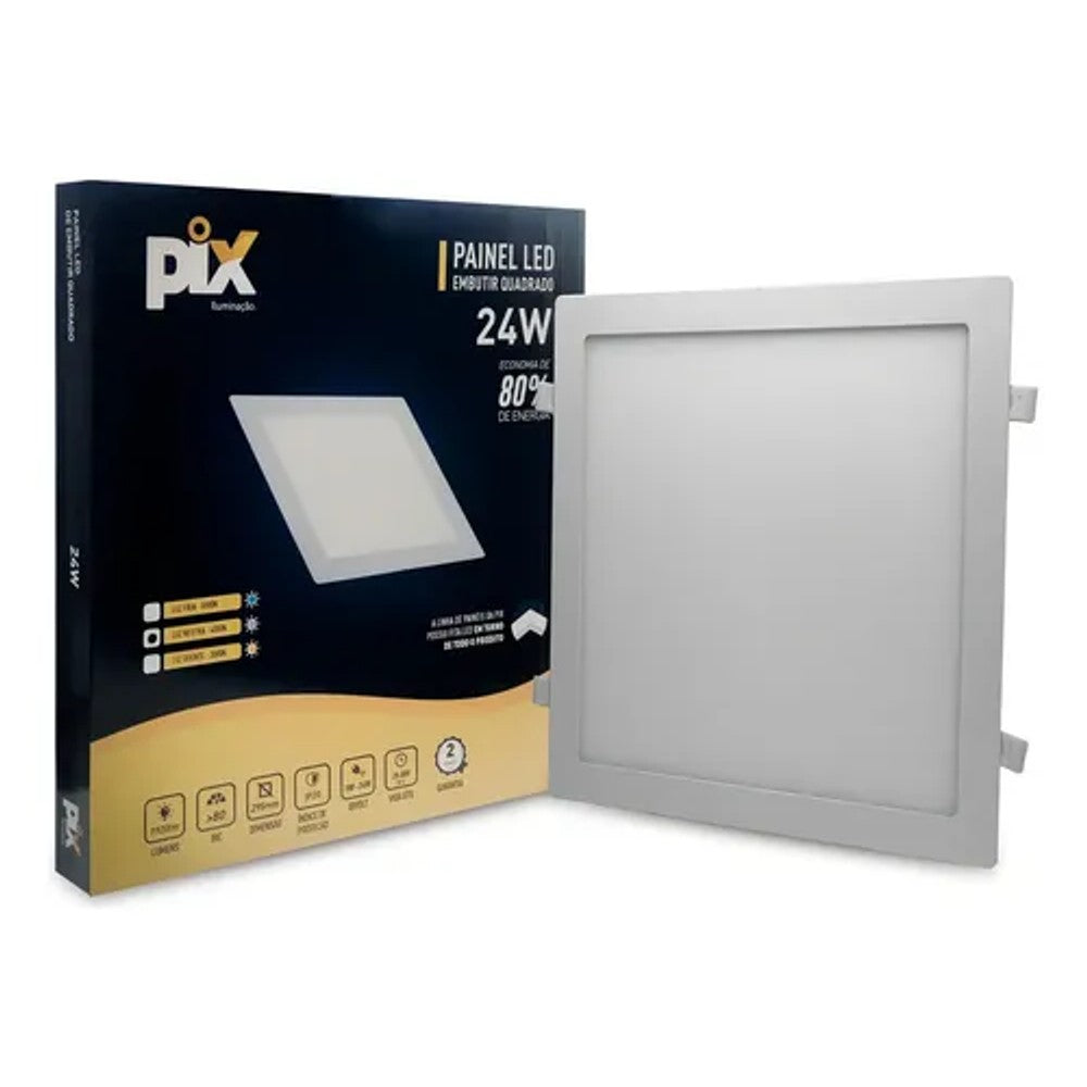 Painel LED Quadrado Embutir 24W 4000K 29,5cm Branco PIX