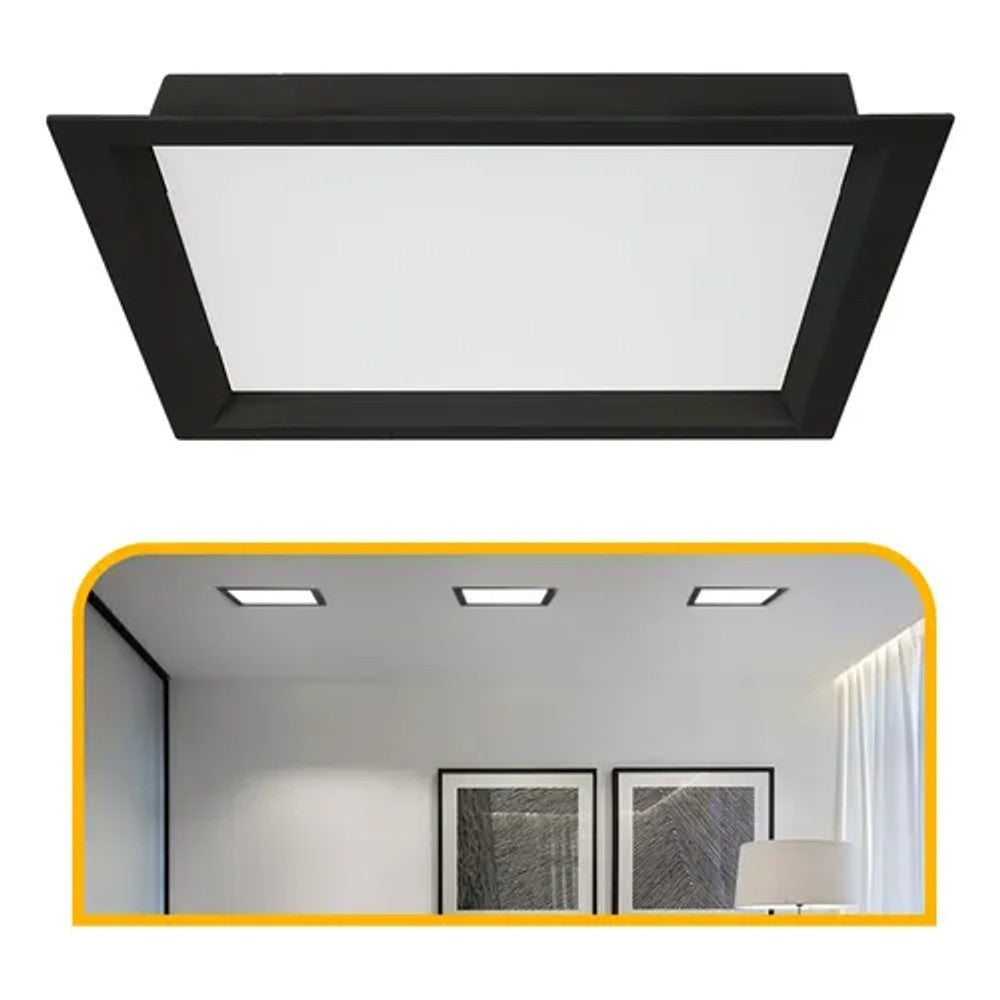 Painel LED Sobrepor Quadrado 36W 4000K 40cm Preto Recuado Nordecor