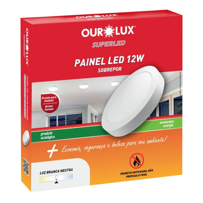 Painel LED Sobrepor Redondo 12W 4000K 16cm Branco PIX