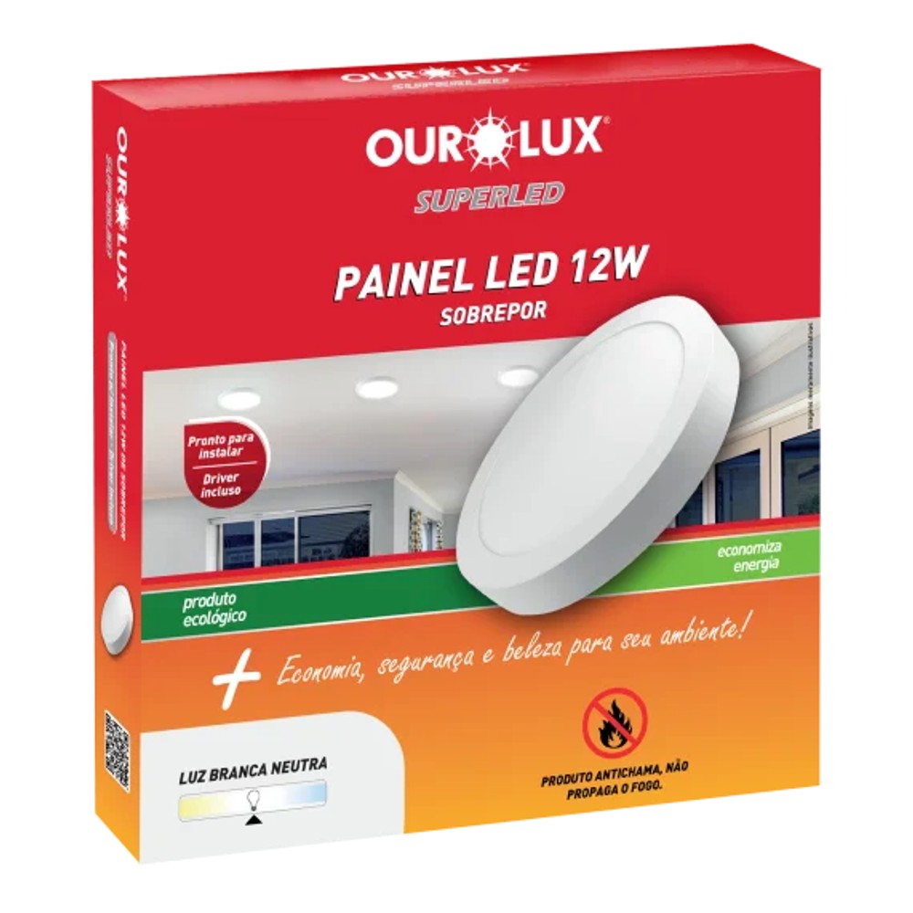 Painel LED Sobrepor Redondo 12W 4000K 16cm Branco PIX