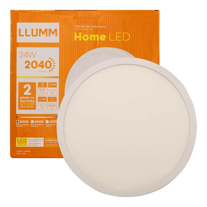 Painel LED Sobrepor Redondo 24W 3000K 28,5cm Branco PIX