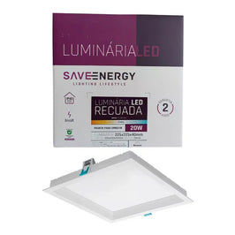 Painel LED de Embutir Quadrado 20W 3000K 22cm Branco Save Energy