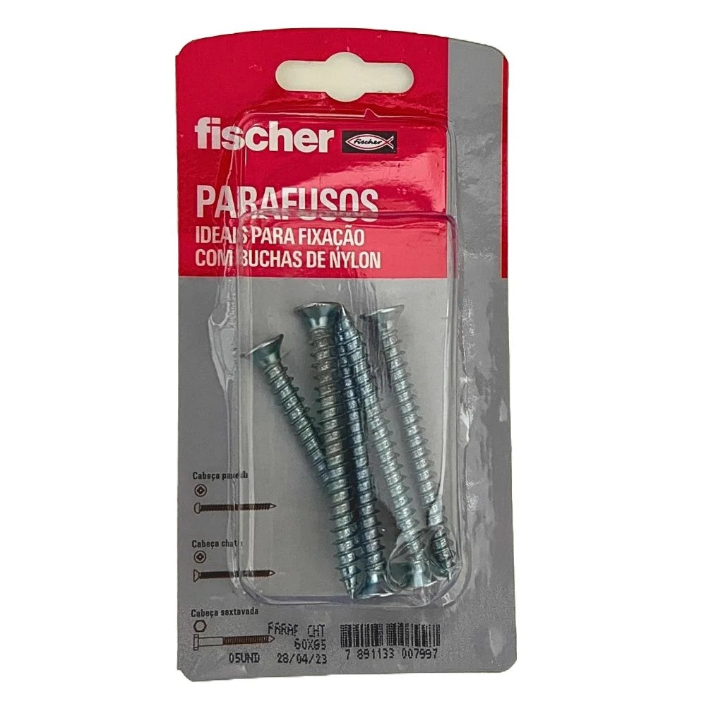 Parafuso AA Cabeça Panela Rosca Total 6x65mm Fischer 5 Peças