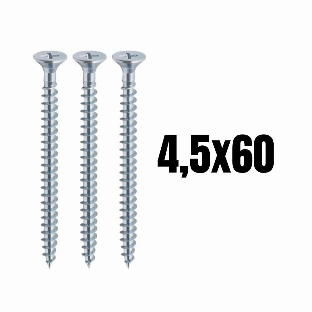 Parafuso Autoatarraxante Cabeça Chata Rosca Total 4,5x60mm Cartela 5 Peças Fischer