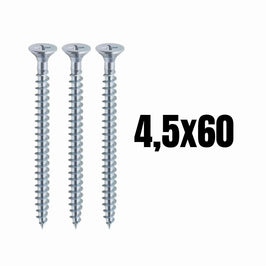 Parafuso Autoatarraxante Cabeça Chata Rosca Total 4,5x60mm Cartela 5 Peças Fischer