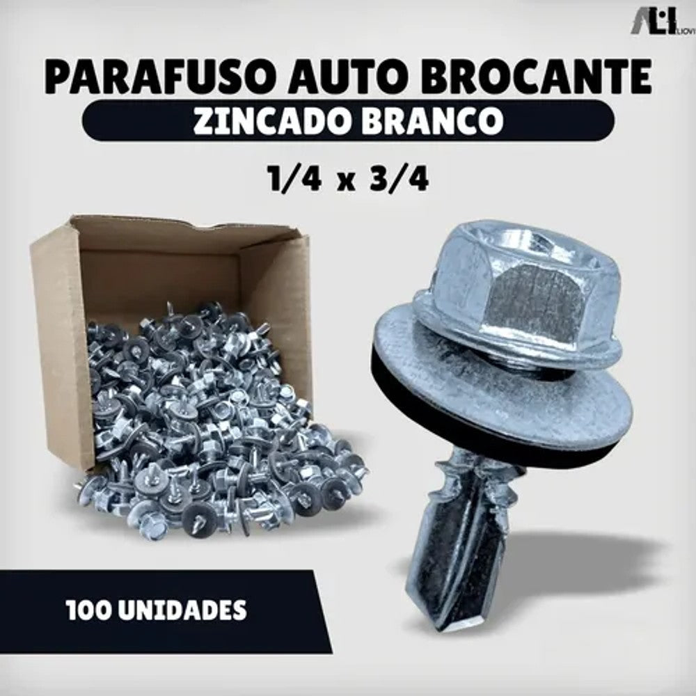 Parafuso Brocante 1/4 X 3/4 com Arruela 100 Peças