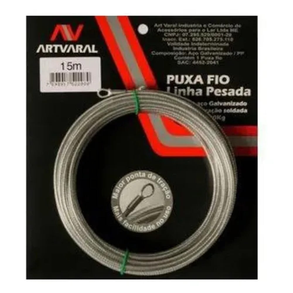 Passa-Fio Flexível 15m Cabo Aço 100Kg Art-Varal Cinza