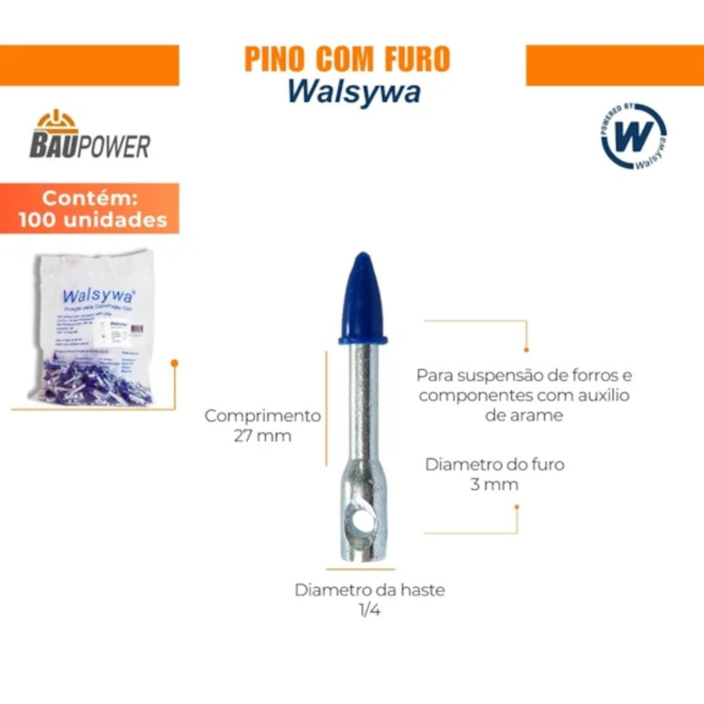 Pino Walsywa 1/4 3 x 25/27 com Furo Caixa com 100 Peças