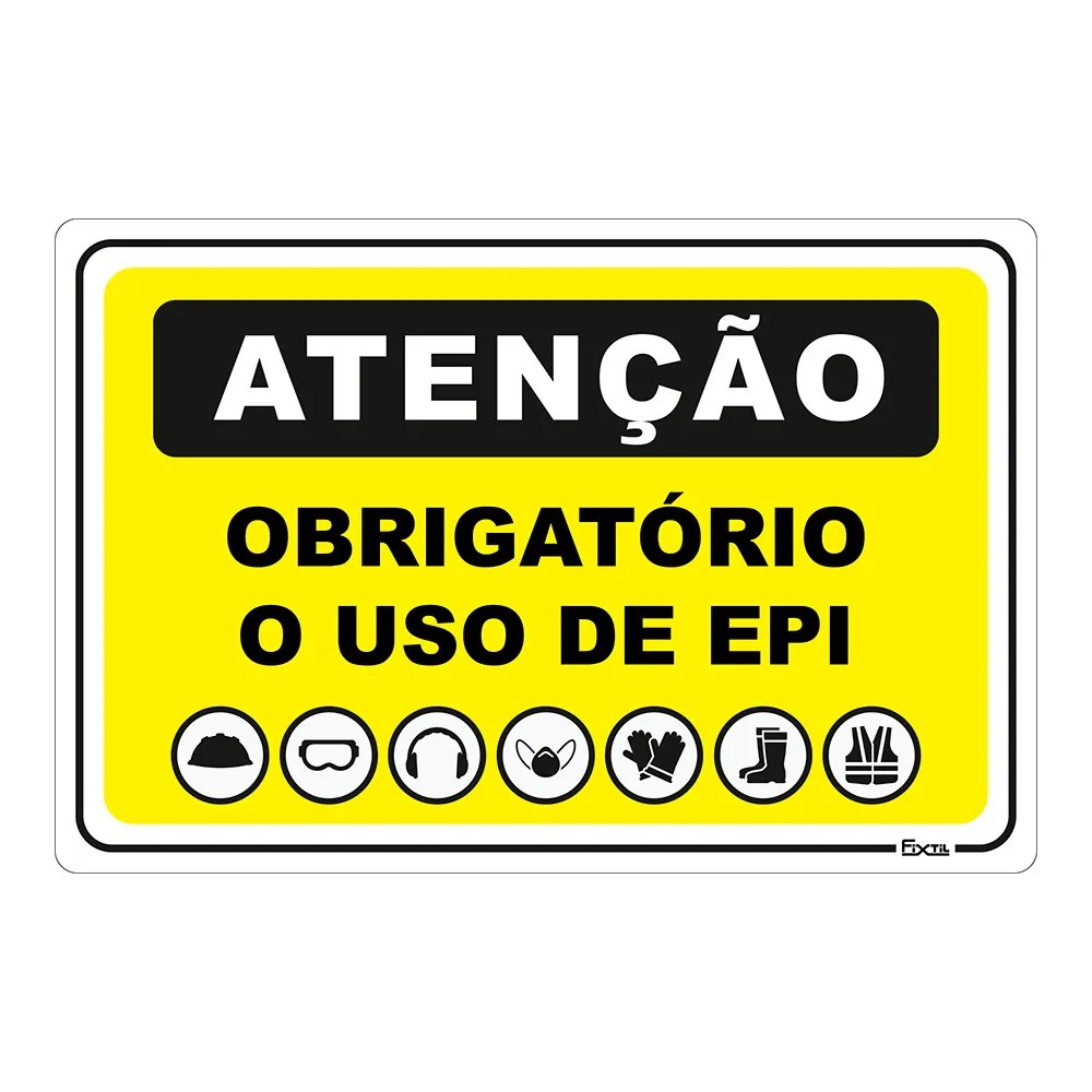 Placa Sinalização Obrigatório Uso de EPIs 20x30cm 250 Micras Poliestireno