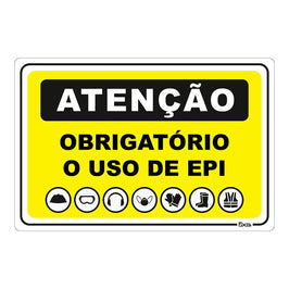 Placa Sinalização Obrigatório Uso de EPIs 20x30cm 250 Micras Poliestireno