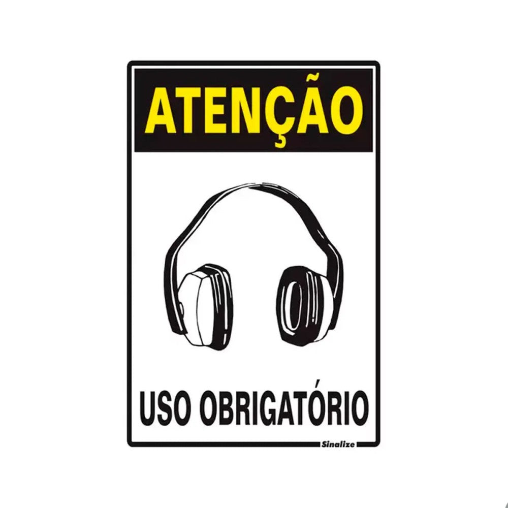 Placa Sinalização Obrigatório Uso de Fone de Ouvido 20x30cm Poliestireno