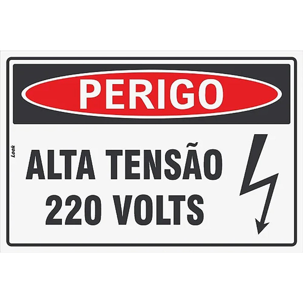 Placa Sinalização Perigo Alta Tensão 15x20 cm 220V Poliestireno