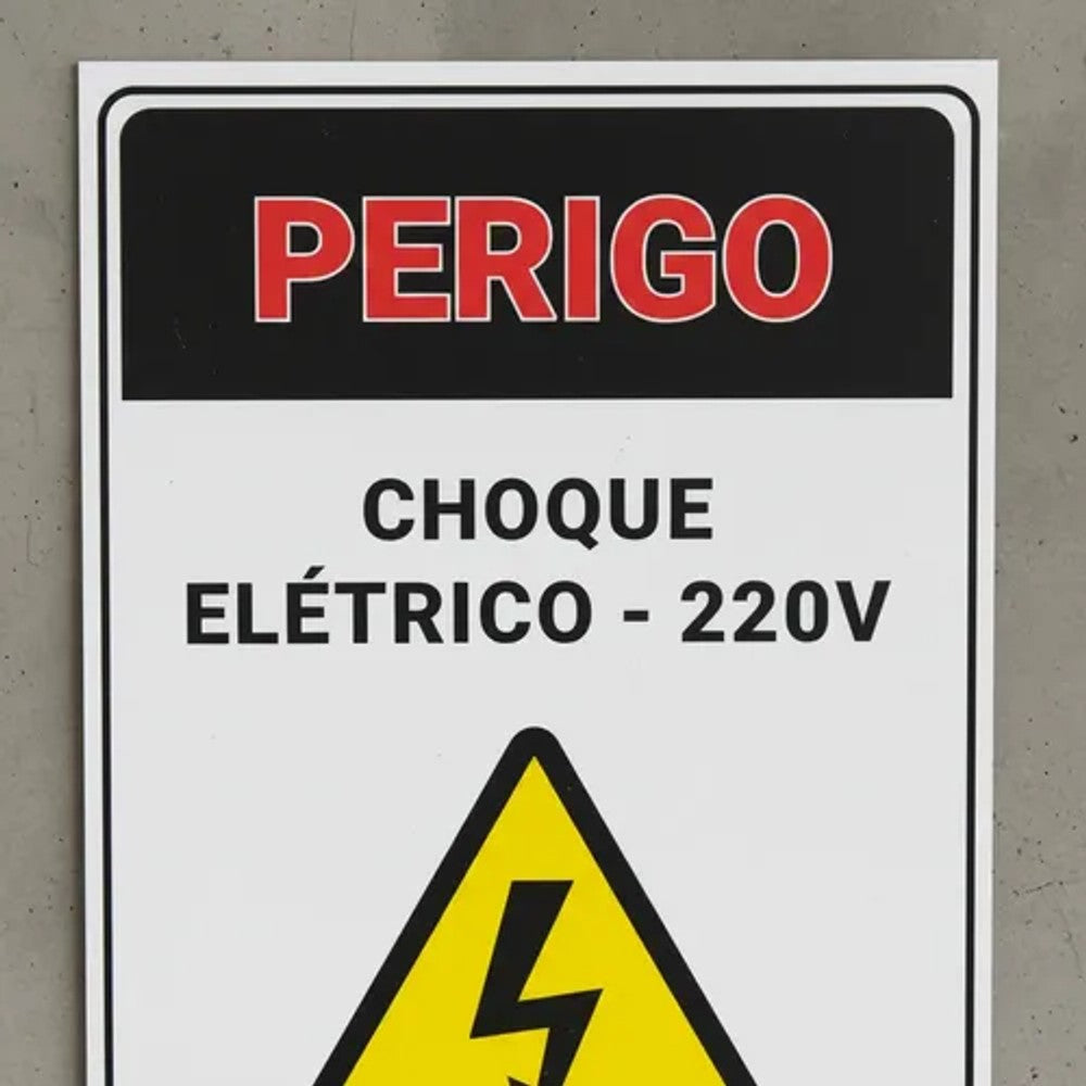 Placa Sinalização Perigo Risco de Choque Elétrico 15x20 220V Poliestireno