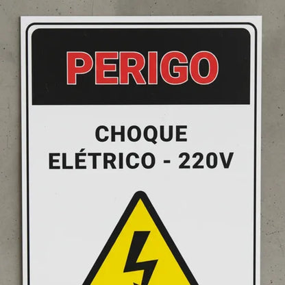 Placa Sinalização Perigo Risco de Choque Elétrico 15x20 220V Poliestireno