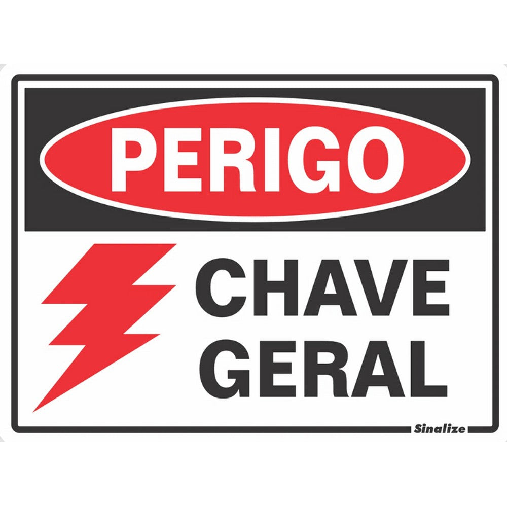 Placa de Sinalização de Perigo Chave Geral 15x20 220V Poliestireno