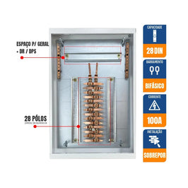 Quadro de Distribuição Elétrica com Barramento Bifásico 28 DIN 11 QDBEV100A Gomes