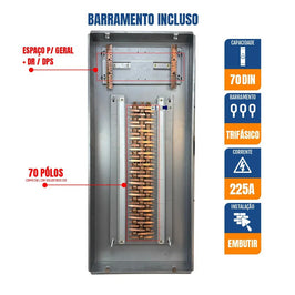 Quadro de Distribuição com Barramento 70 DIN QDBTEE225A Gomes