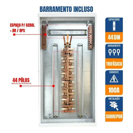 Quadro de Energia com Barramento 44 DIN 100A QDTEV Gomes