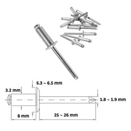 Rebite de Repuxo 3,2 x 8mm com 50 Peças Nacional