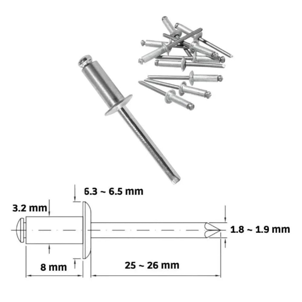 Rebite de Repuxo 3,2 x 8mm com 50 Peças Nacional