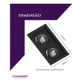 Spot Embutido Duplo PAR30 Preto Rec.Save