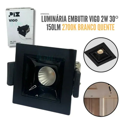 Spot Pix Vigo Embutir Quadrado 2W 4000K 30º Preto
