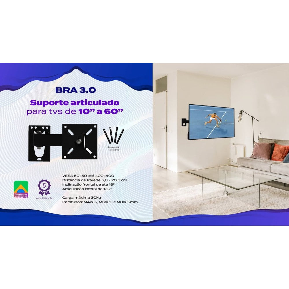 Suporte para TV 3 Articulações 10 a 60 Polegadas BRA3.0 Brasforma