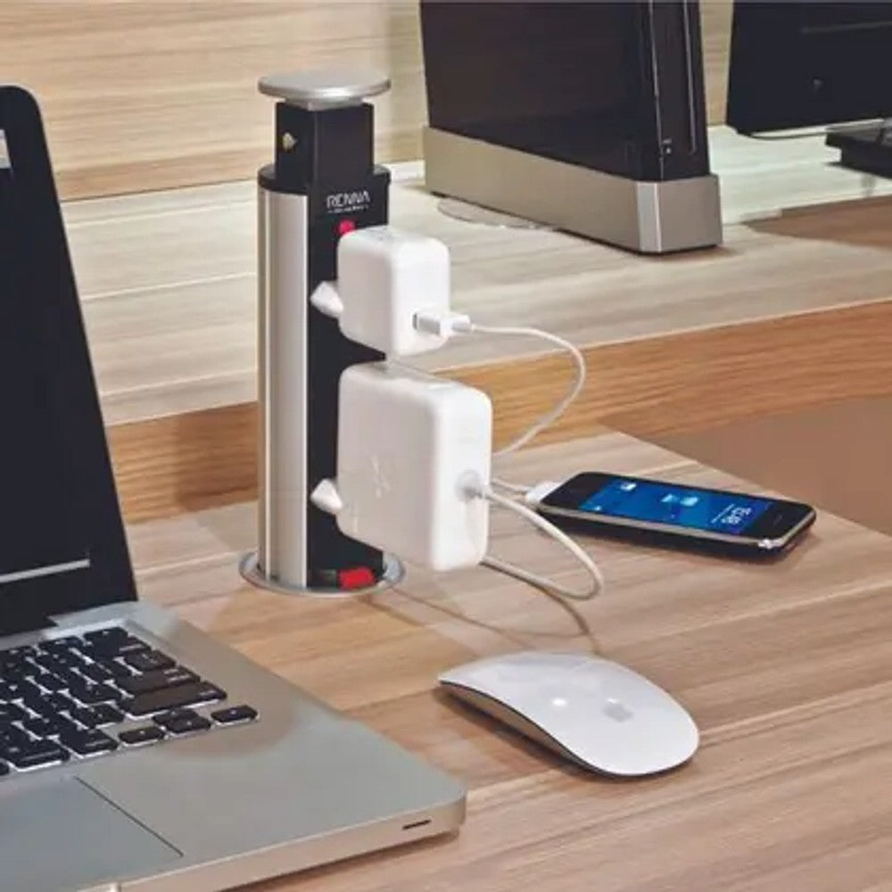 TORRE DE TOMADA COM 2 TOMADAS 16A E 2 USB PRATA PIX