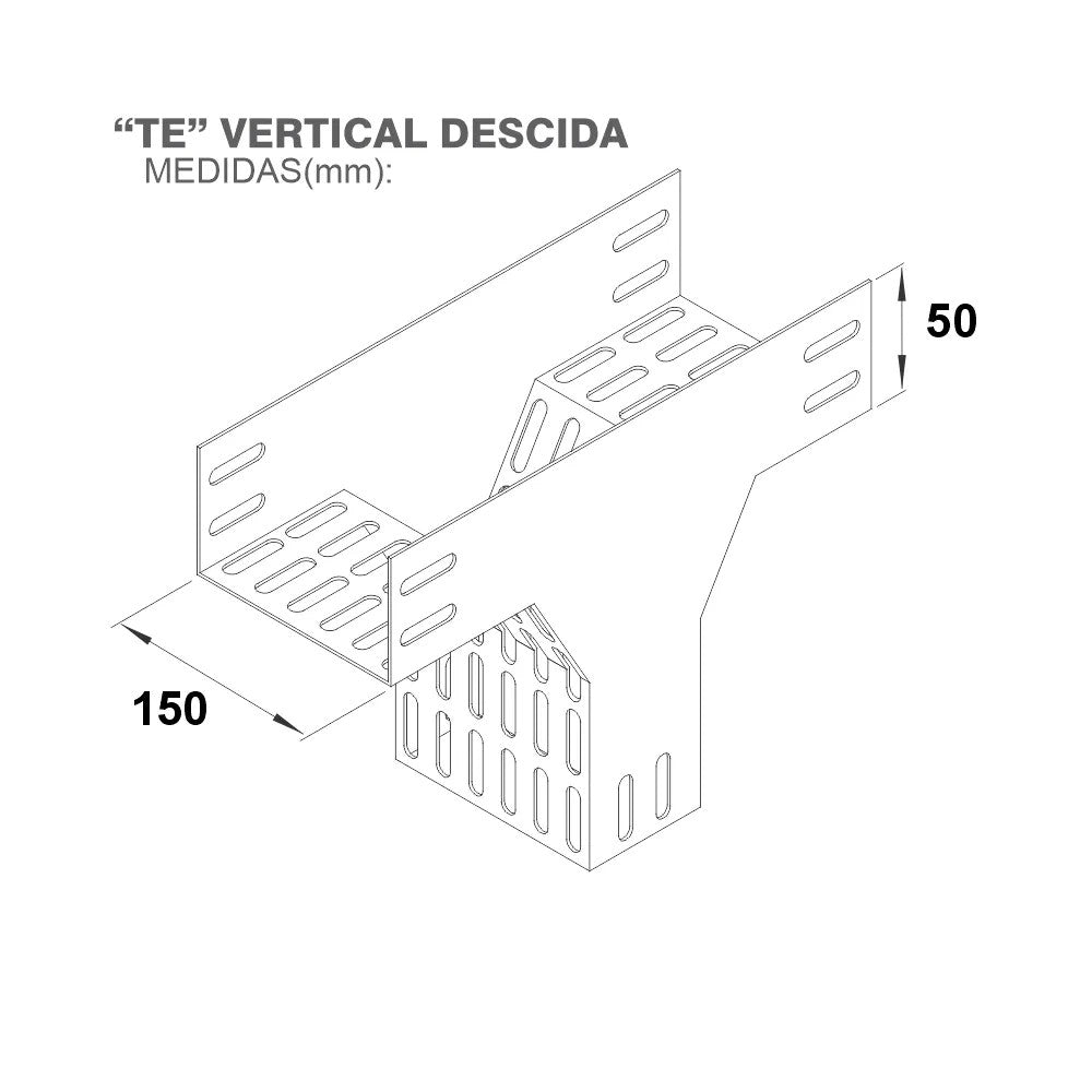 Te Vertical de Descida 150x50 Chapa 24 para Eletrocalha