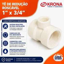Te de Redução Roscável 1" x 3/4" Krona