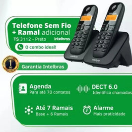 Telefone Intelbras Sem Fio Digital com Ramal TS3112 Preto