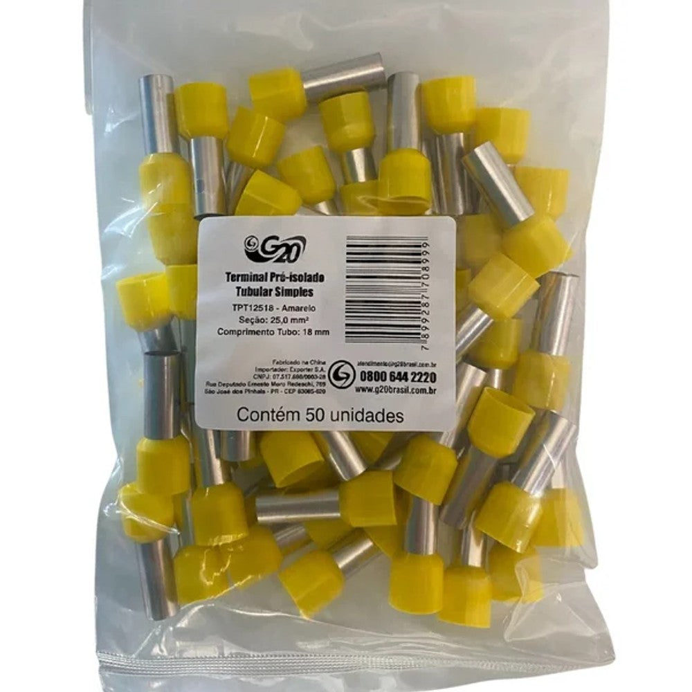 Terminal Pino Tubular 25,0 mm Amarelo com 20 Peças