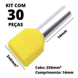 Terminal Tubolar Duplo 6,0mm Amarelo Com 30 Peças