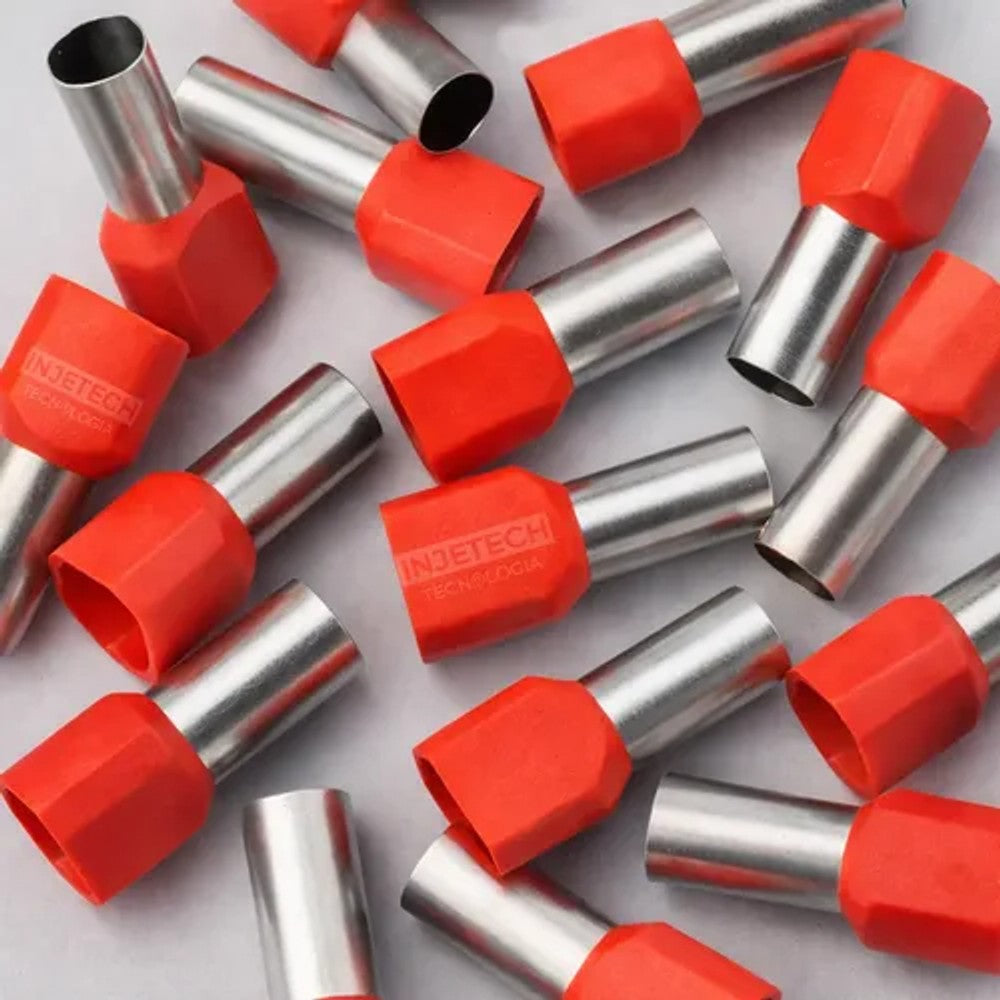 Terminal Tubular Duplo 10,0mm Vermelho com 30 Peças
