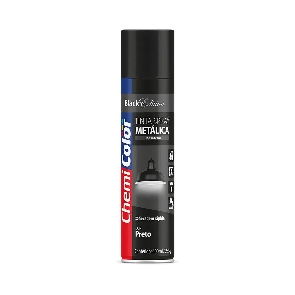 Tinta Spray Metálica 400ml Preto Chemicolor