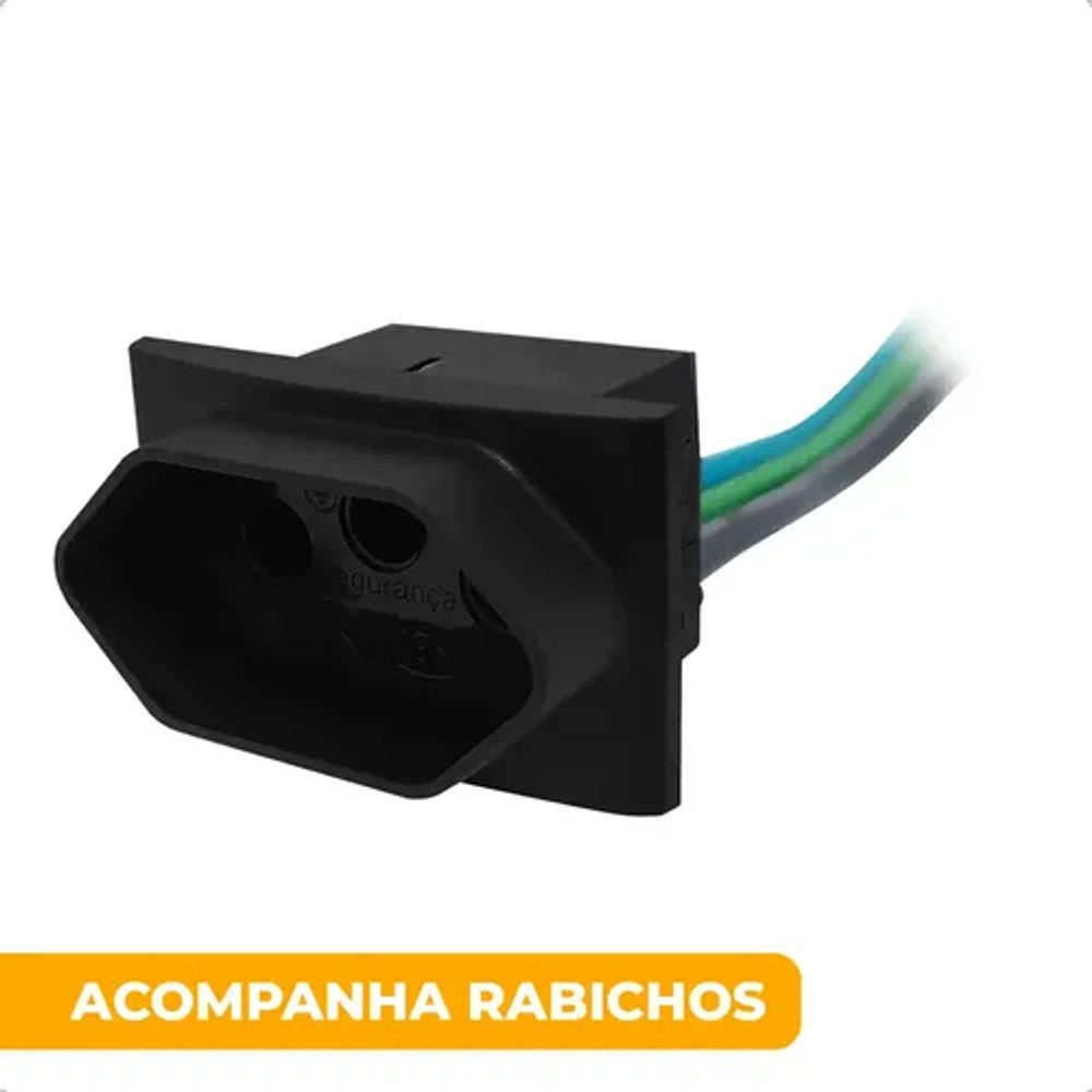 Tomada de Embutir 2P T Painel 20A Com Rabicho Preto Blux