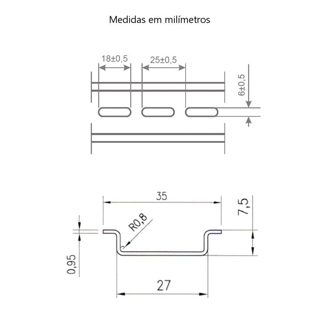 Trilho de Fixação para Disjuntor e Contator DIN 35mm 2m