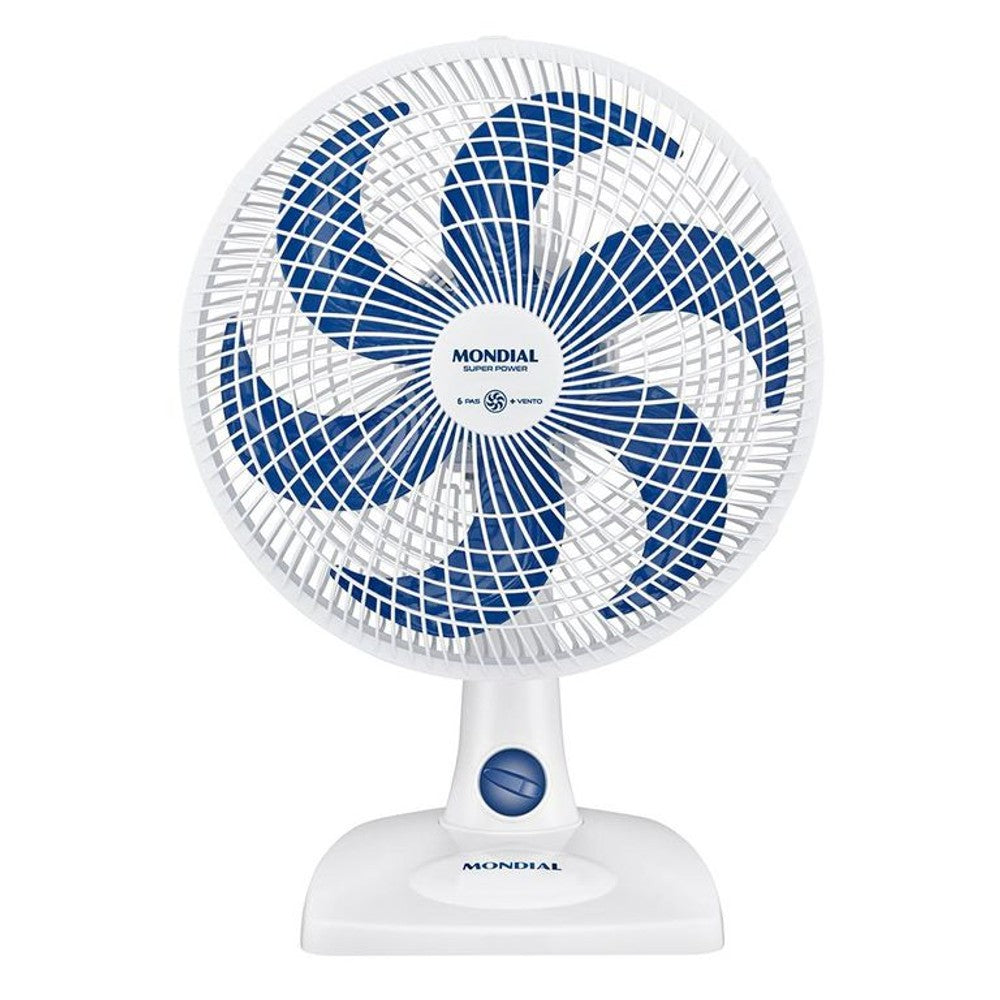 Ventilador de Mesa 30cm 127V 6 Pás Branco e Azul Super Power Mondial