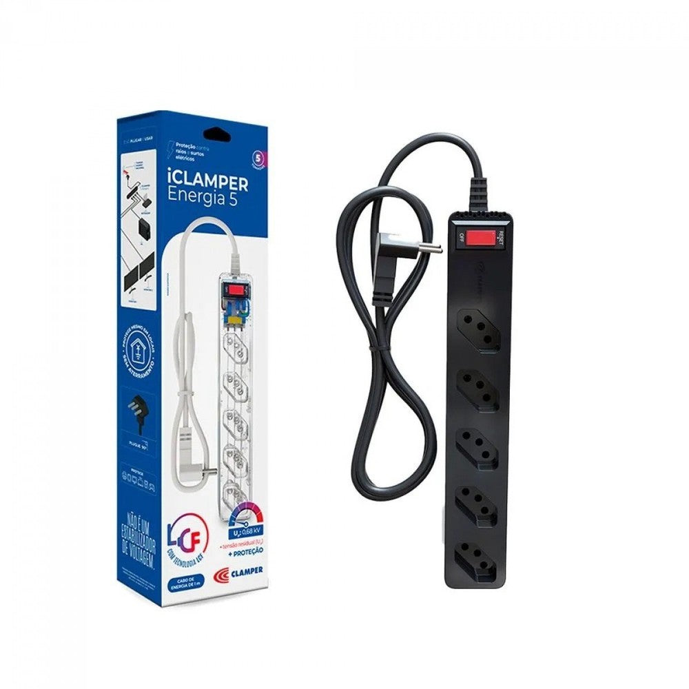 Protetor iClamper 5 Tomadas Energia LCF Preto