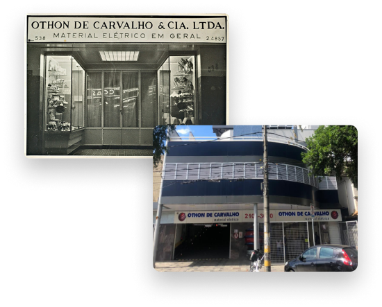 Duas fotos, uma antiga e outra recente, da loja Othon de Carvalho.